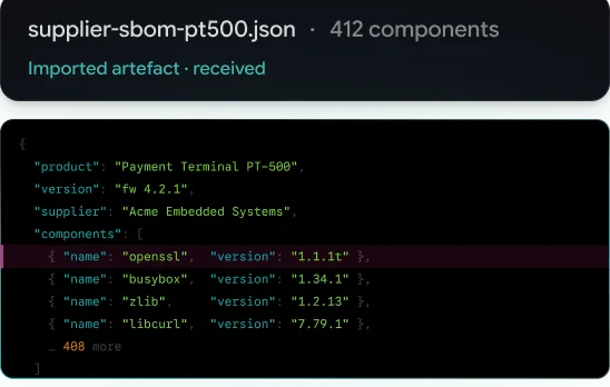 A supplier SBOM imported into PCA CERVUS